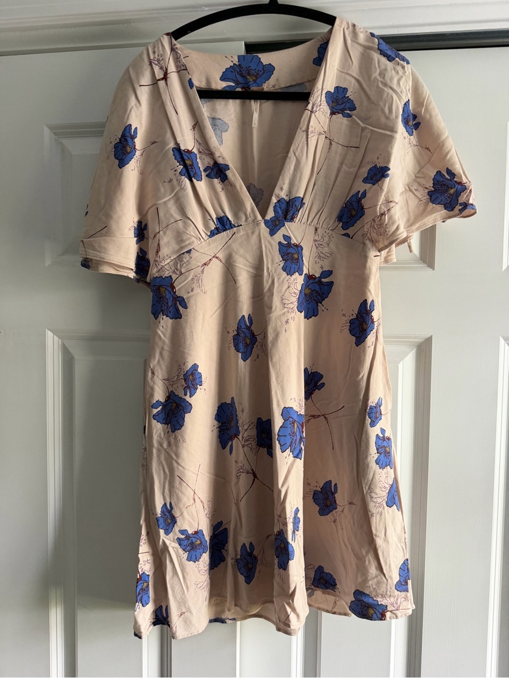 Free People Beige Mini Dress with Blue Floral Print